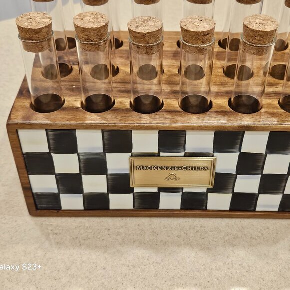 MACKENZIE CHILDS COURTLY CHECK HERB SPICE RACK STORAGE JAR CONTAINER BOX VASE - Picture 3 of 8